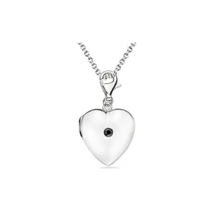 0.12 Cts Black Diamond Solitaire Multi-Purpose Heart Charm Locket Pendant in Silver