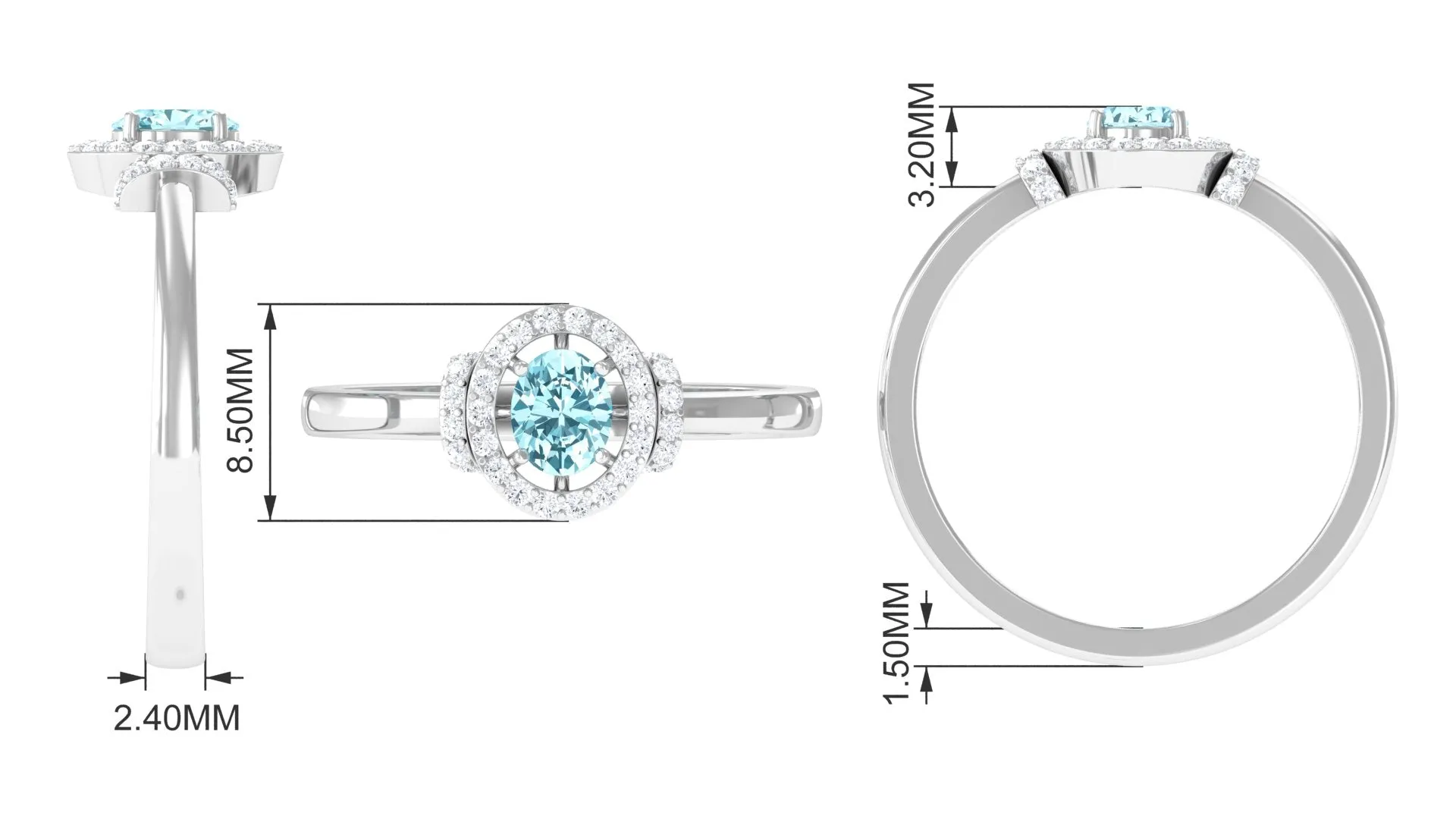 0.50 CT Aquamarine Halo Engagement Ring with Diamond