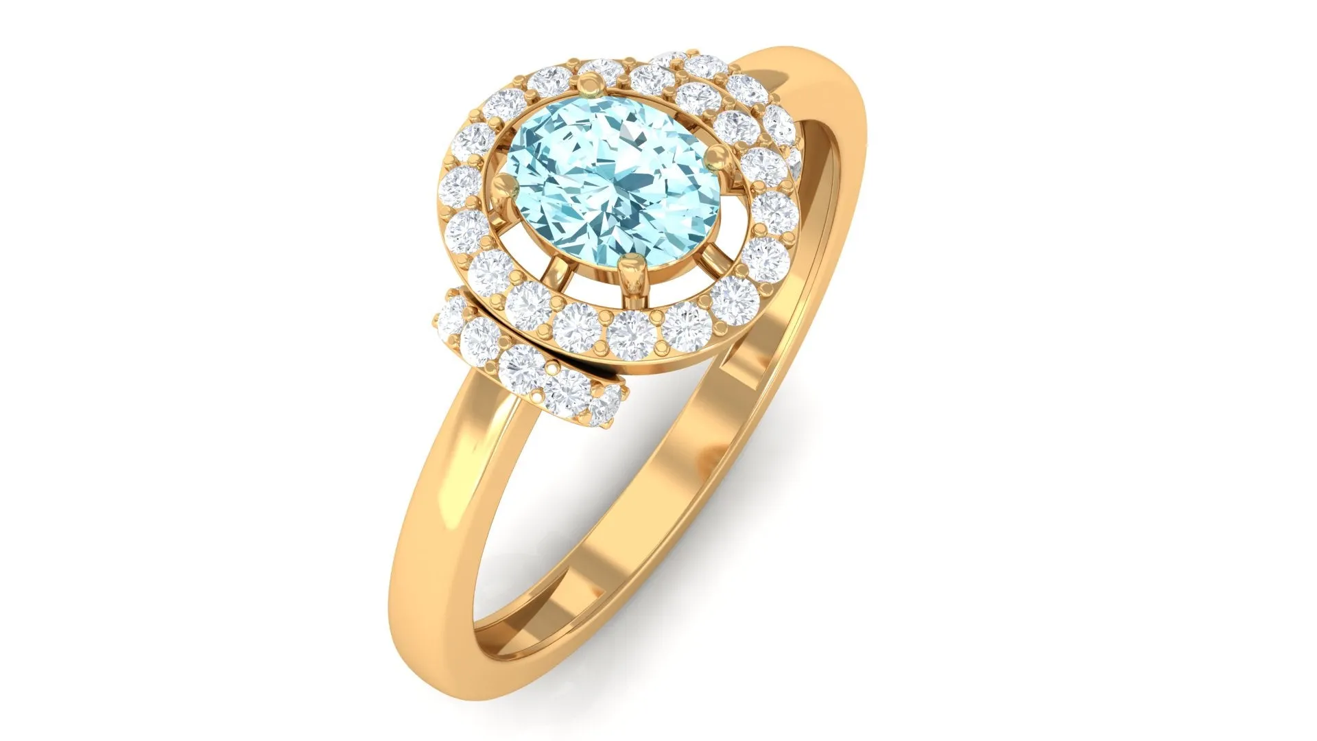 0.50 CT Aquamarine Halo Engagement Ring with Diamond