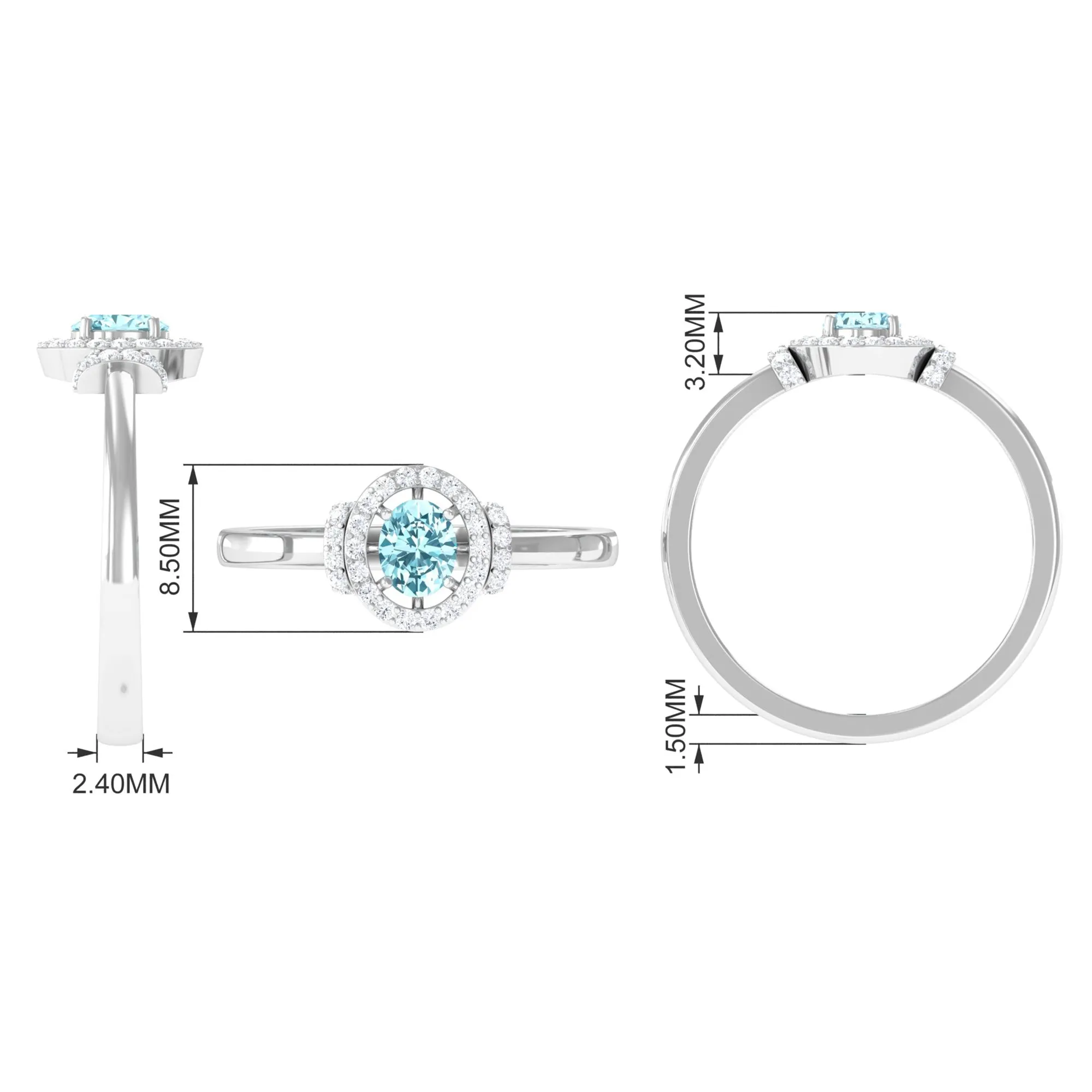 0.50 CT Aquamarine Halo Engagement Ring with Diamond