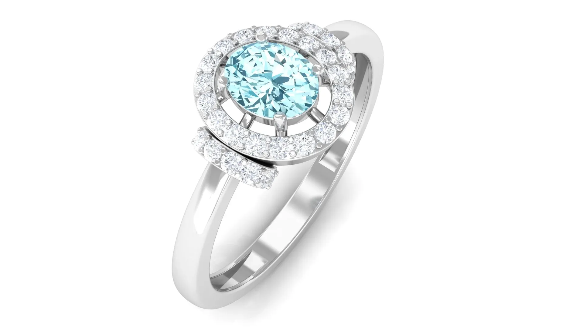0.50 CT Aquamarine Halo Engagement Ring with Diamond