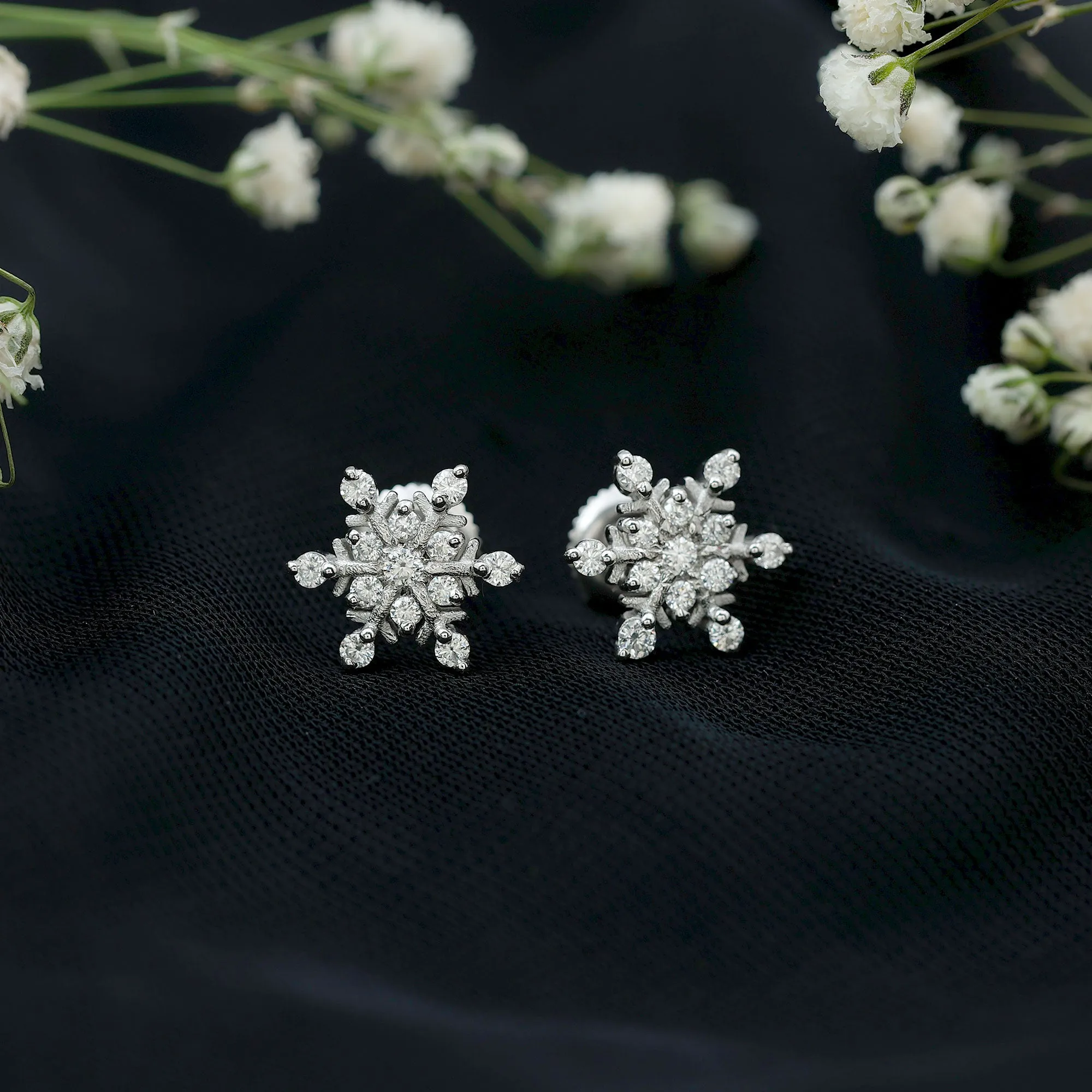 0.75 CT Moissanite Snowflake Stud Earrings