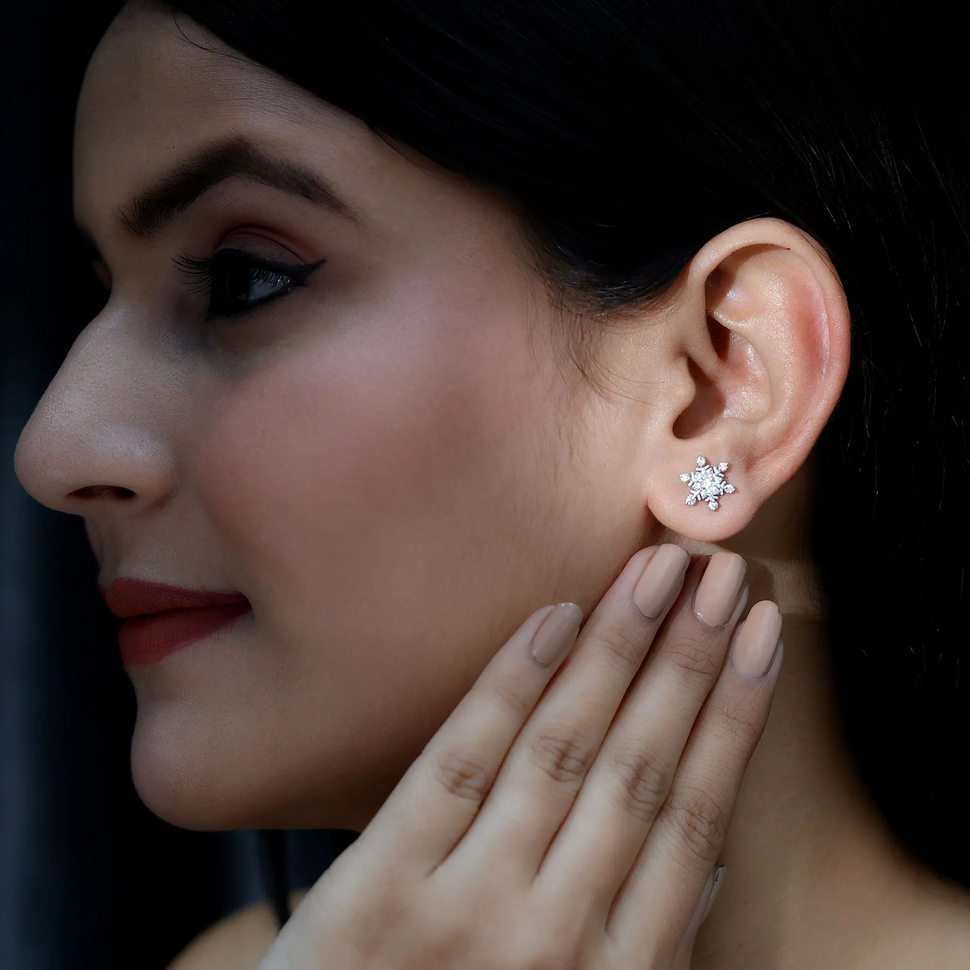 0.75 CT Moissanite Snowflake Stud Earrings