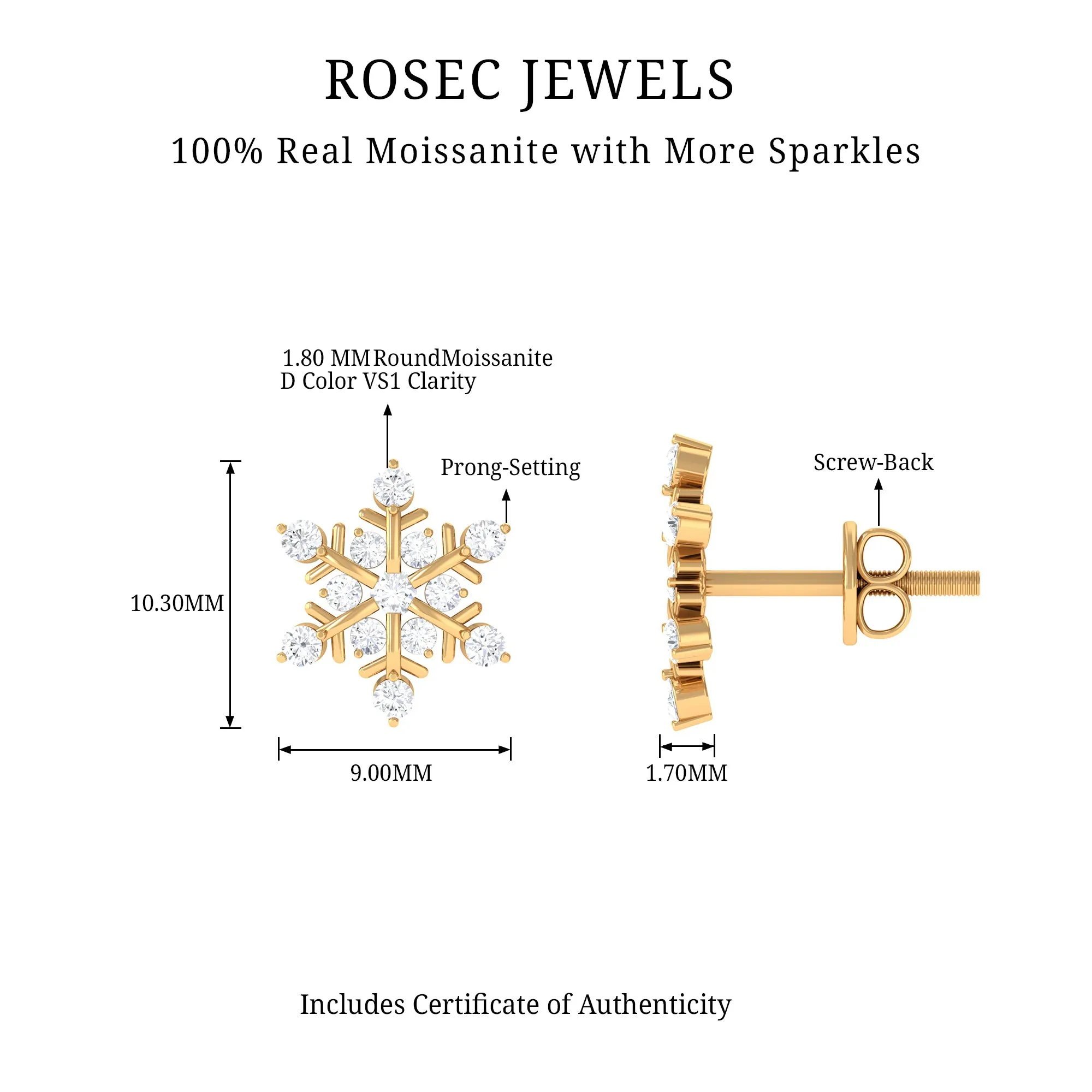 0.75 CT Moissanite Snowflake Stud Earrings