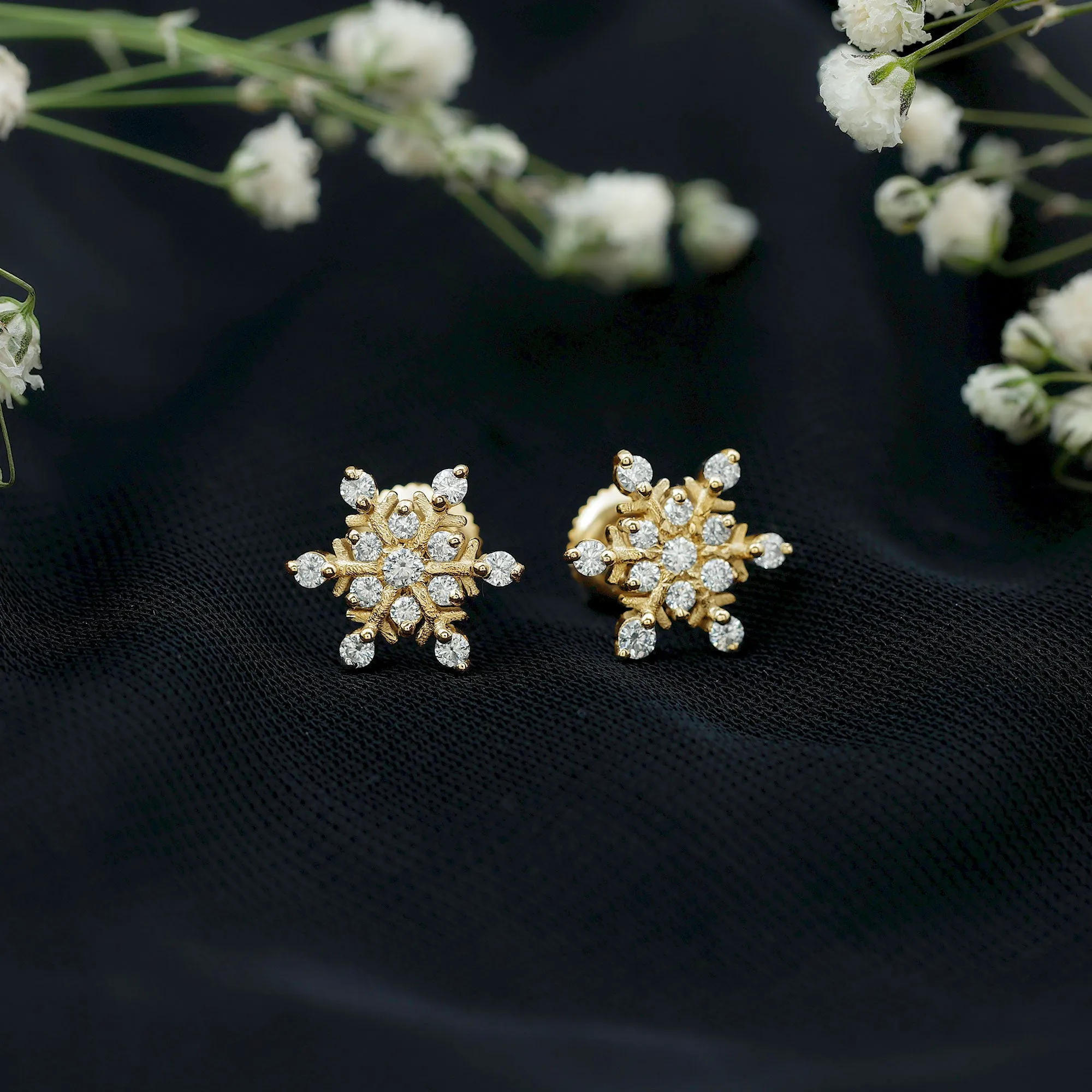 0.75 CT Moissanite Snowflake Stud Earrings