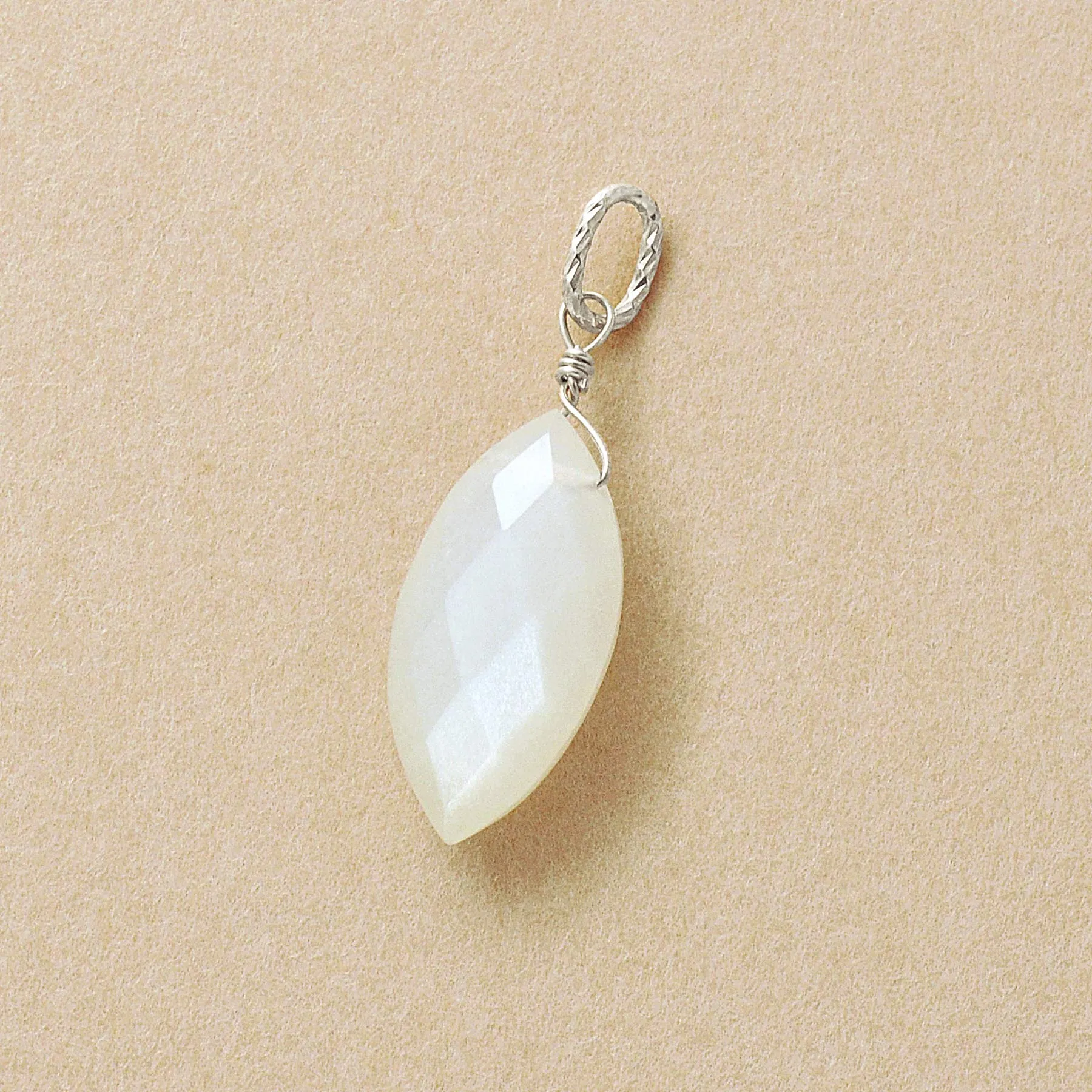 10K Moonstone Necklace Charm (White Gold)
