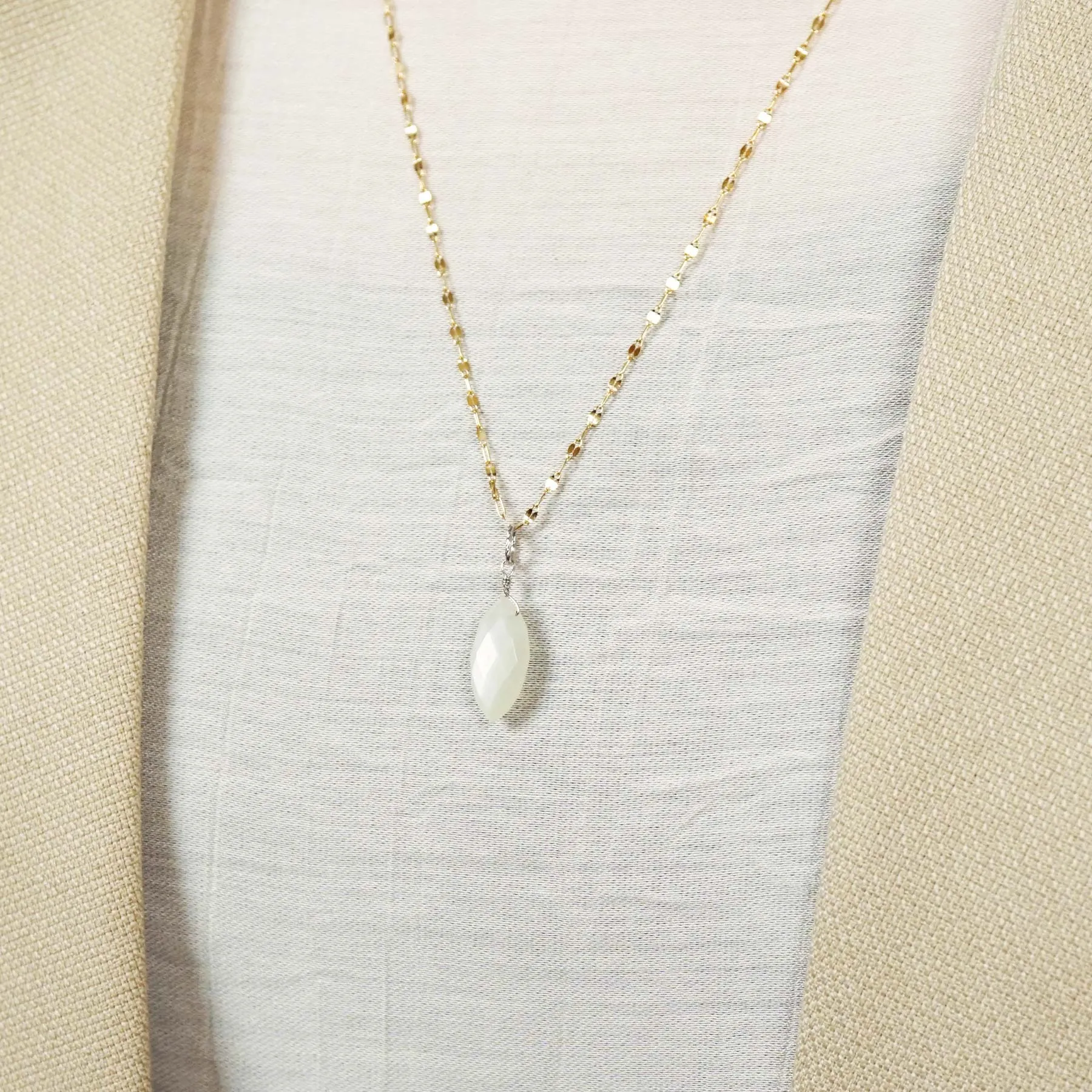 10K Moonstone Necklace Charm (White Gold)