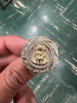 10k Solid Yellow Gold Diamond Jesus Head Face Men's Rings, Religious Faith Inspiration Jesus Mens Diamond Ring 1.02ct 12.58 Grams Size 10