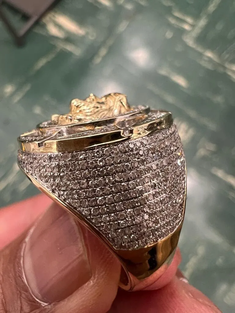 10k Solid Yellow Gold Diamond Jesus Head Face Men's Rings, Religious Faith Inspiration Jesus Mens Diamond Ring 1.02ct 12.58 Grams Size 10