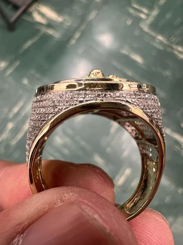 10k Solid Yellow Gold Diamond Jesus Head Face Men's Rings, Religious Faith Inspiration Jesus Mens Diamond Ring 1.02ct 12.58 Grams Size 10