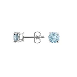 10k White Gold Plated 1 Ct Round Created Aquamarine Stud Earrings
