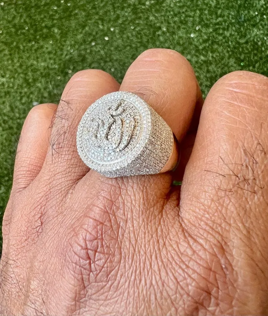 10k Yellow Gold 1.76ct Allah Diamond Ring | Islamic Pinky Ring Band | Islamic Jewelry | Mens Diamond Ring | Big Islamic Ring | Muslim Ring