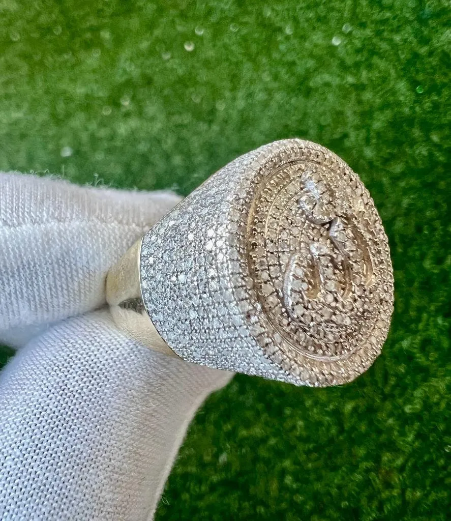 10k Yellow Gold 1.76ct Allah Diamond Ring | Islamic Pinky Ring Band | Islamic Jewelry | Mens Diamond Ring | Big Islamic Ring | Muslim Ring
