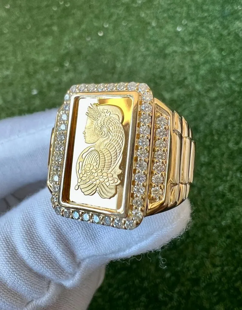 10K Yellow Gold Pamp Suisse Coin Diamond Men's Ring 0.95 ct Lady Fortuna 16.2 grams -Size 10, Mens Finger Ring, Gift for Him