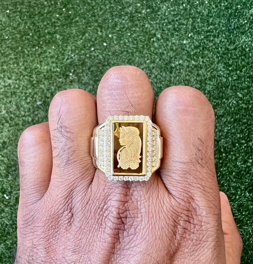 10K Yellow Gold Pamp Suisse Coin Diamond Men's Ring 0.95 ct Lady Fortuna 16.2 grams -Size 10, Mens Finger Ring, Gift for Him