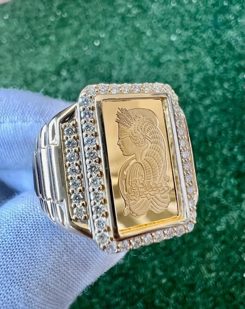 10K Yellow Gold Pamp Suisse Coin Diamond Men's Ring 0.95 ct Lady Fortuna 16.2 grams -Size 10, Mens Finger Ring, Gift for Him