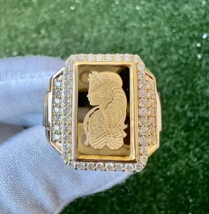 10K Yellow Gold Pamp Suisse Coin Diamond Men's Ring 0.95 ct Lady Fortuna 16.2 grams -Size 10, Mens Finger Ring, Gift for Him