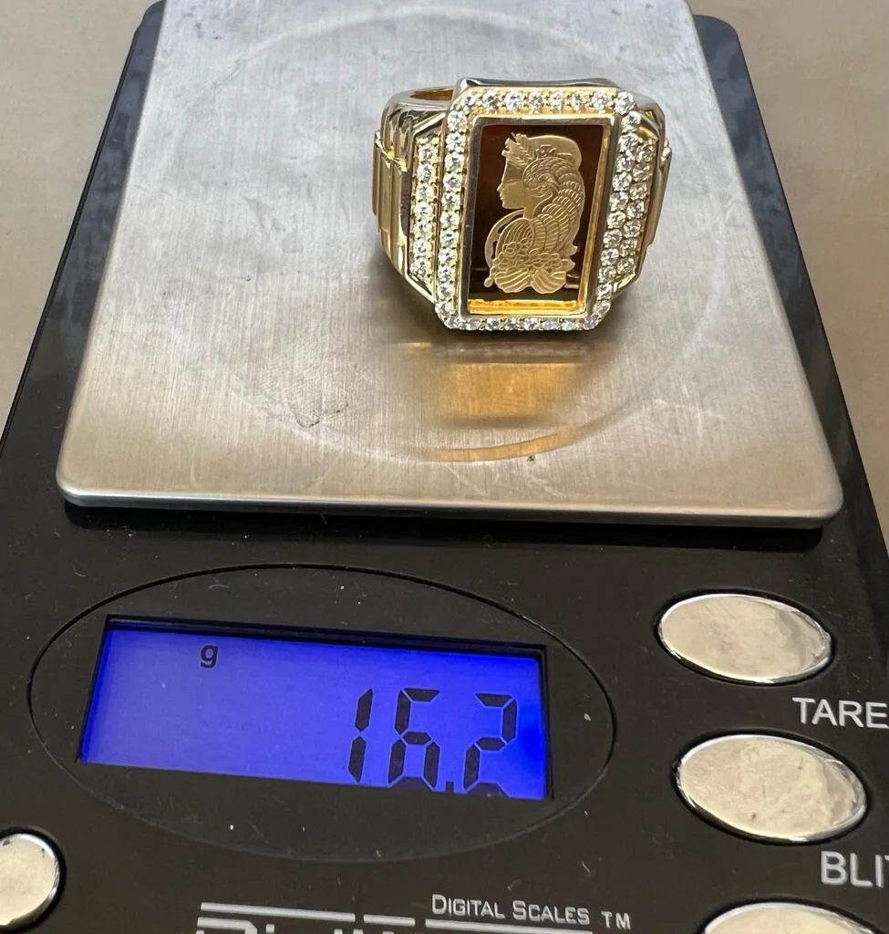 10K Yellow Gold Pamp Suisse Coin Diamond Men's Ring 0.95 ct Lady Fortuna 16.2 grams -Size 10, Mens Finger Ring, Gift for Him