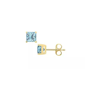 10k Yellow Gold Plated 1 Ct Created Aquamarine Sapphire Princess Cut Stud Earrings