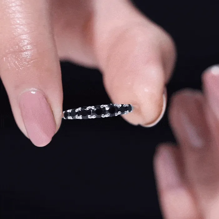 1/2 CT Graduated Style Black Onyx Seven Stone Band Ring in 4 Prong Setting