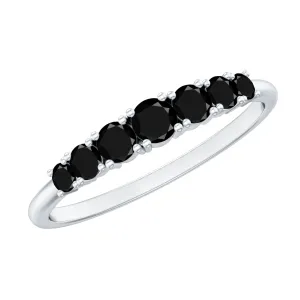 1/2 CT Graduated Style Black Onyx Seven Stone Band Ring in 4 Prong Setting