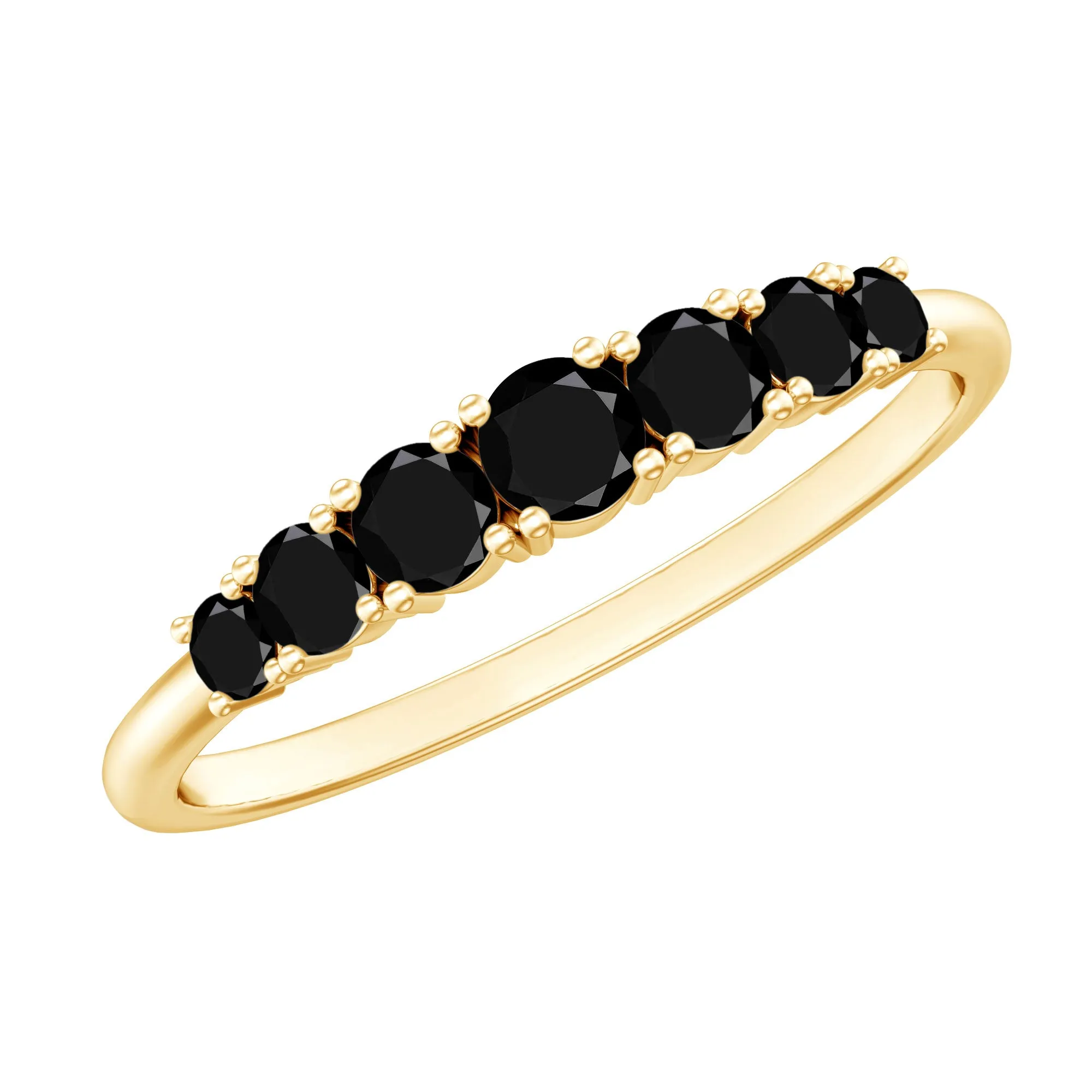 1/2 CT Graduated Style Black Onyx Seven Stone Band Ring in 4 Prong Setting