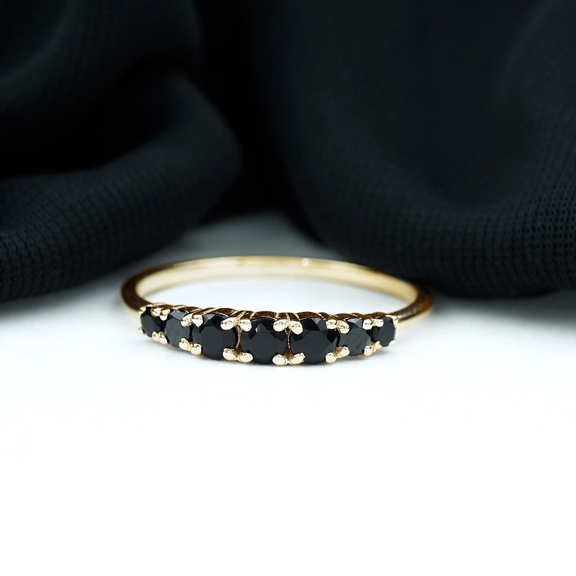 1/2 CT Graduated Style Black Onyx Seven Stone Band Ring in 4 Prong Setting
