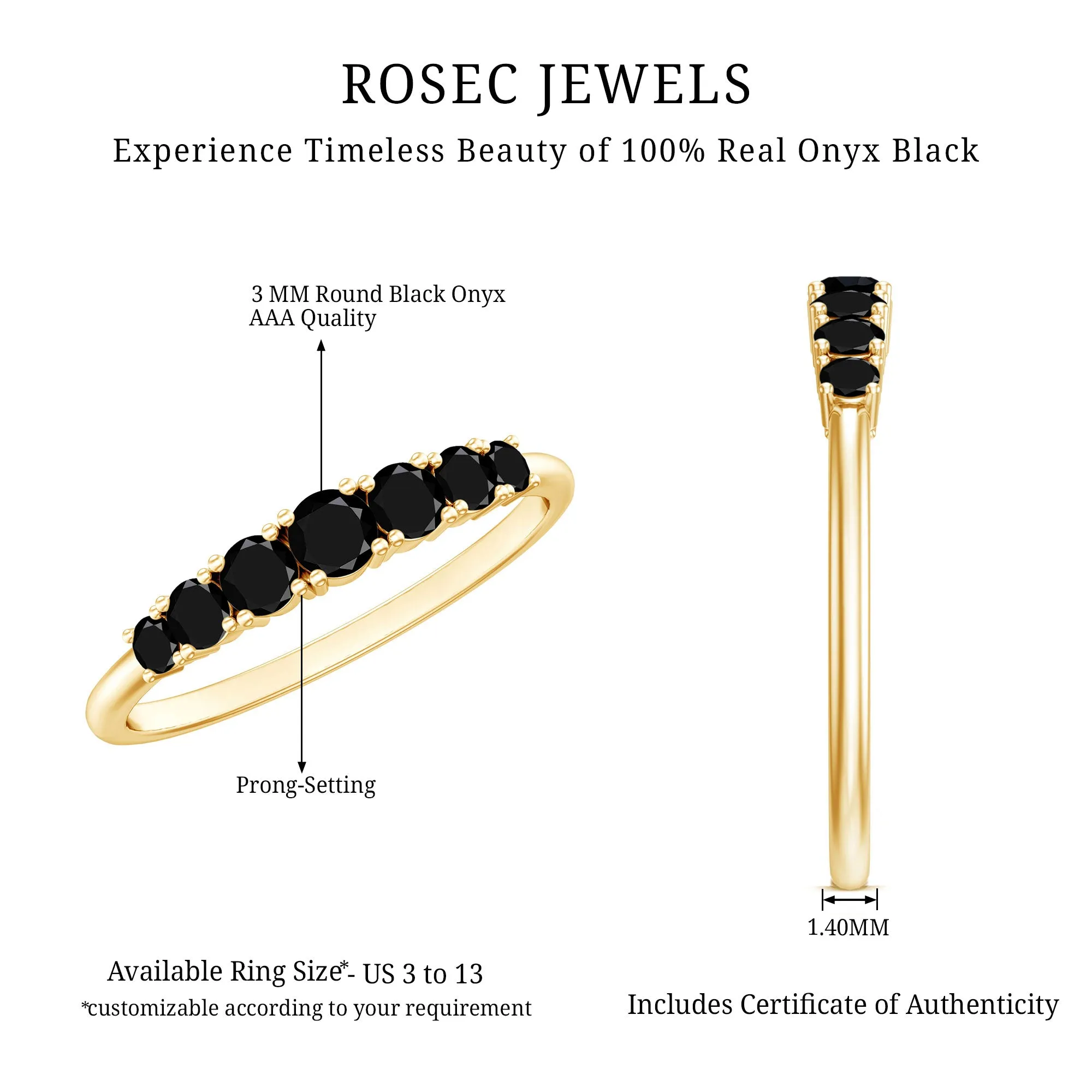 1/2 CT Graduated Style Black Onyx Seven Stone Band Ring in 4 Prong Setting