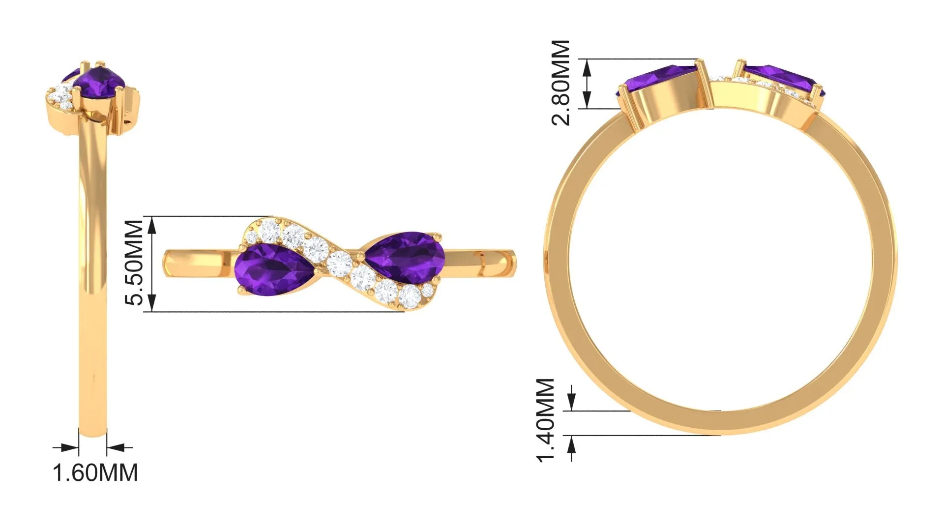 1/2 CT Pear Amethyst Infinity Promise Ring with Diamond