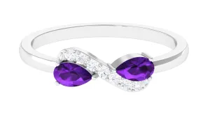 1/2 CT Pear Amethyst Infinity Promise Ring with Diamond
