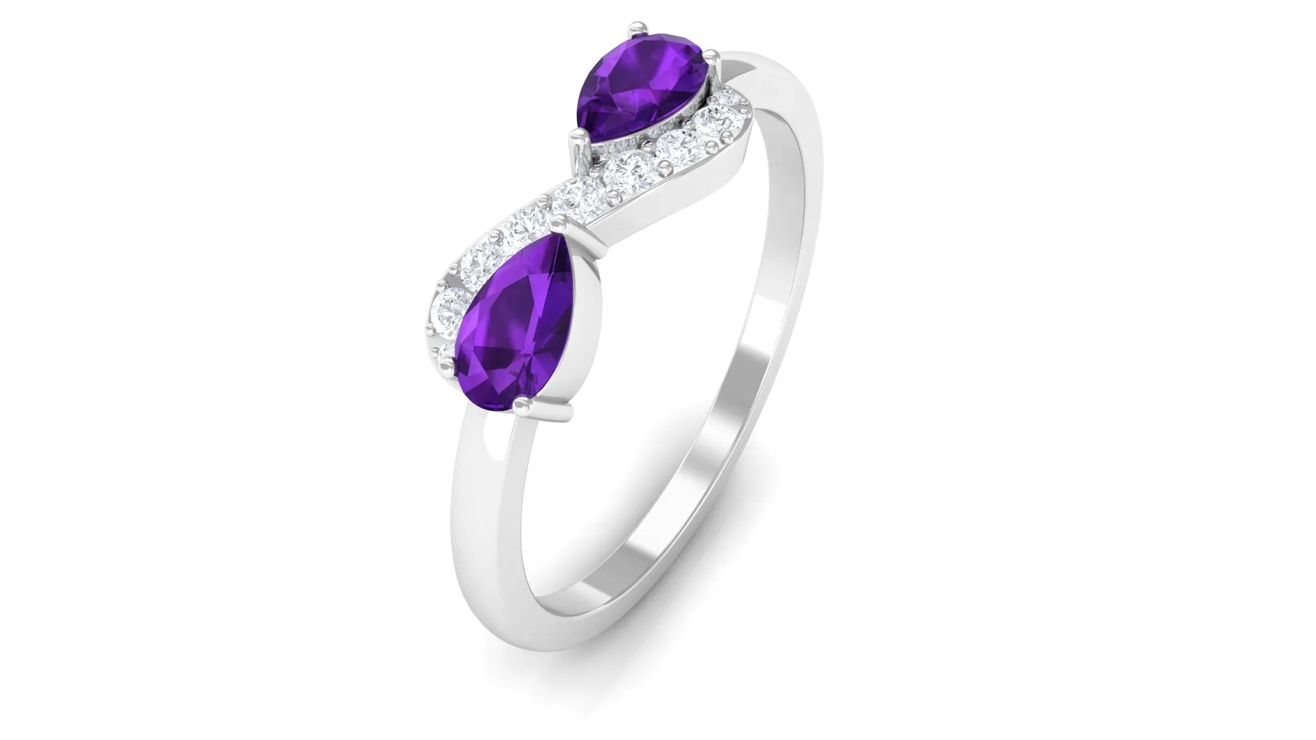 1/2 CT Pear Amethyst Infinity Promise Ring with Diamond