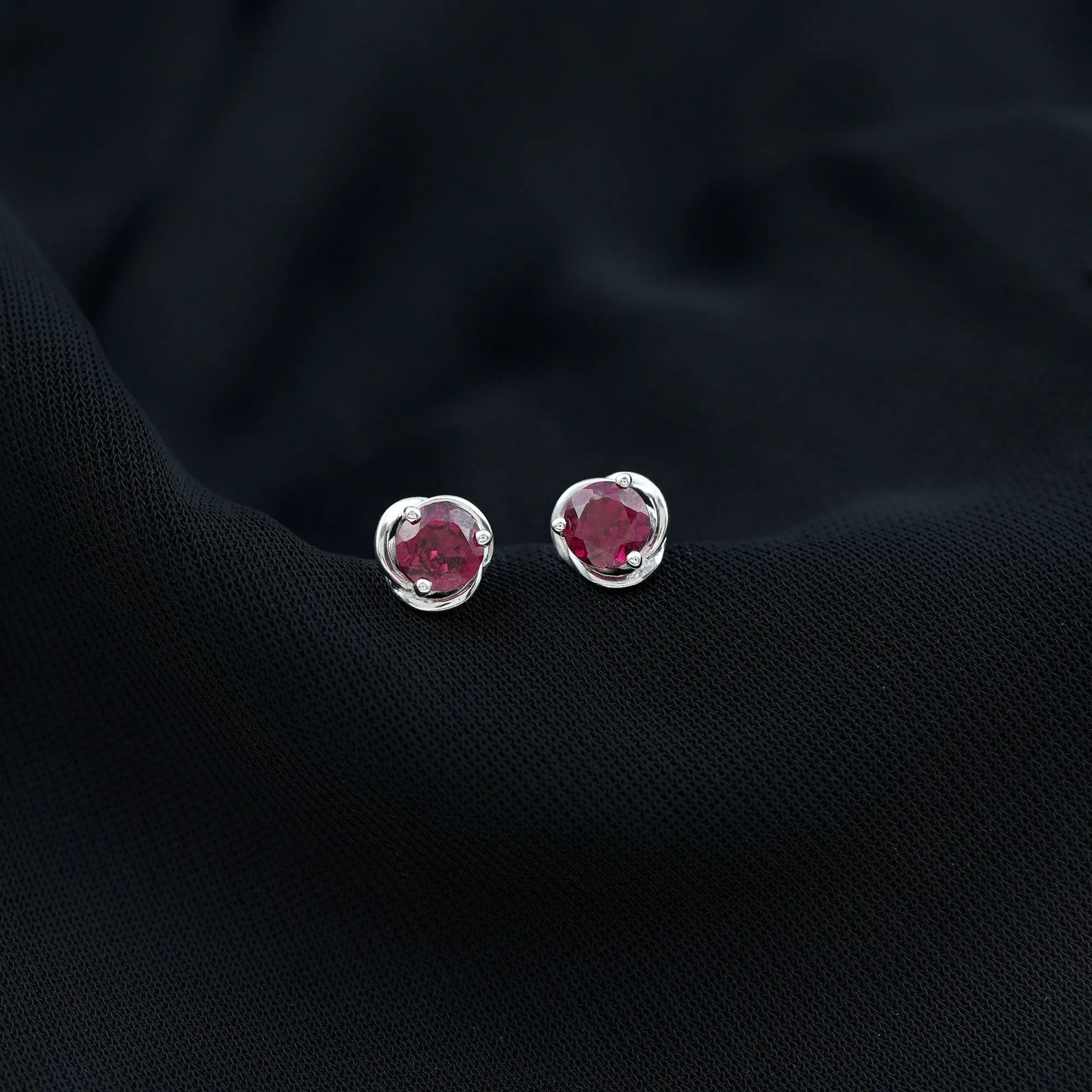 1.25 CT Solitaire Rhodolite and Gold Swirl Stud Earrings