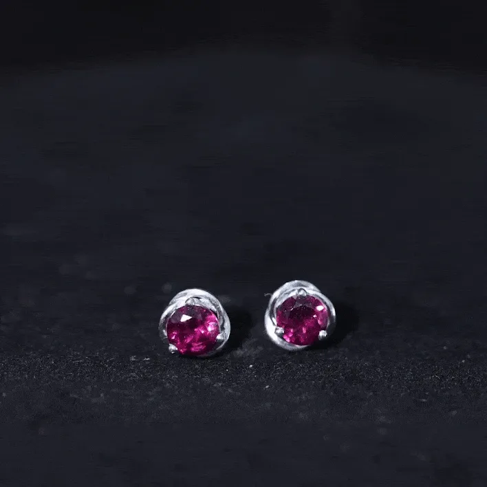 1.25 CT Solitaire Rhodolite and Gold Swirl Stud Earrings