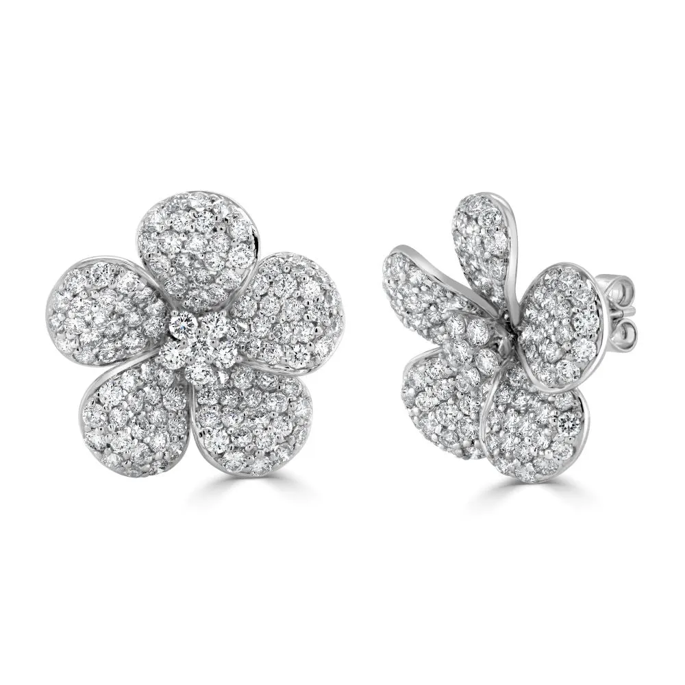 14K Gold & Diamond Flower Stud Earrings - 3.81ct
