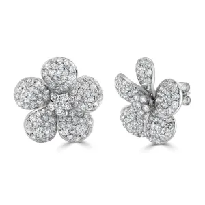 14K Gold & Diamond Flower Stud Earrings - 3.81ct