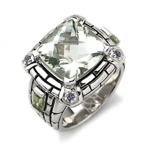 14K Gold And 925 Sterling Silver Ring In Green Amethyst (141R108076GAILPD)