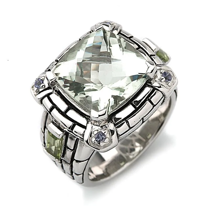 14K Gold And 925 Sterling Silver Ring In Green Amethyst (141R108076GAILPD)