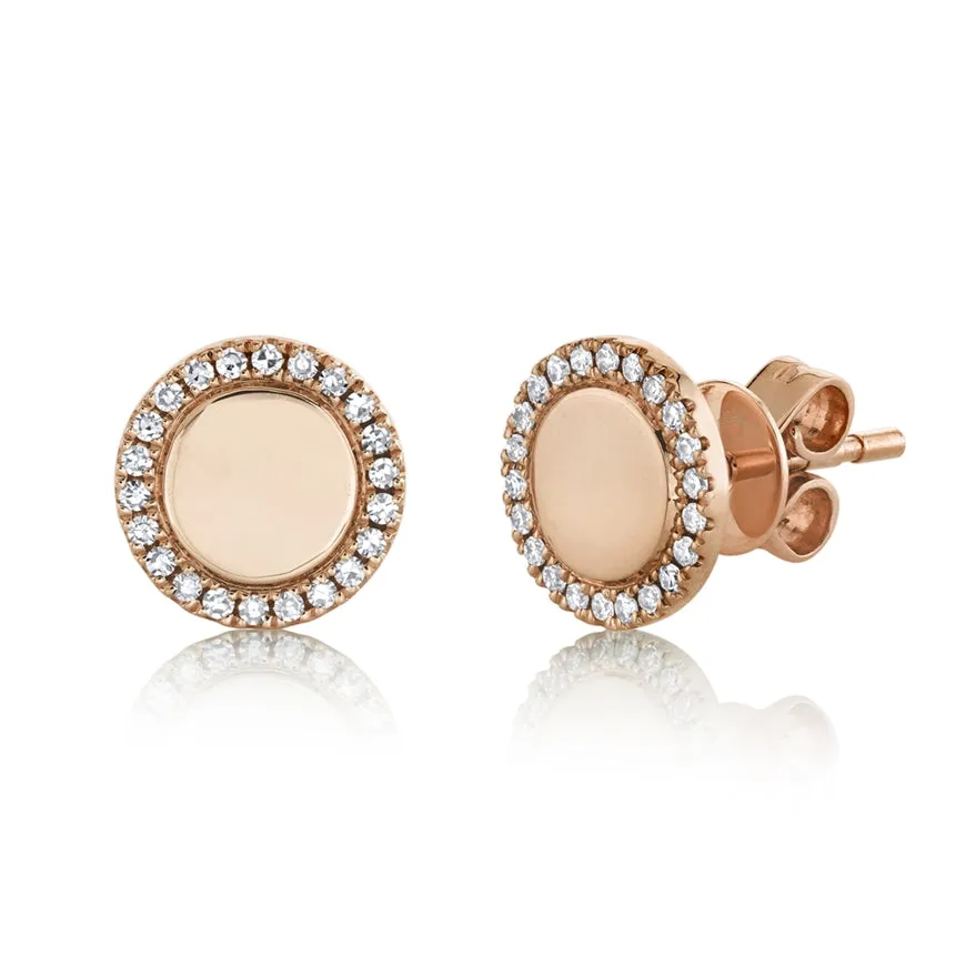 14K Rose Gold Diamond High Polish Disc Stud Earring