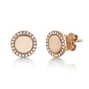 14K Rose Gold Diamond High Polish Disc Stud Earring