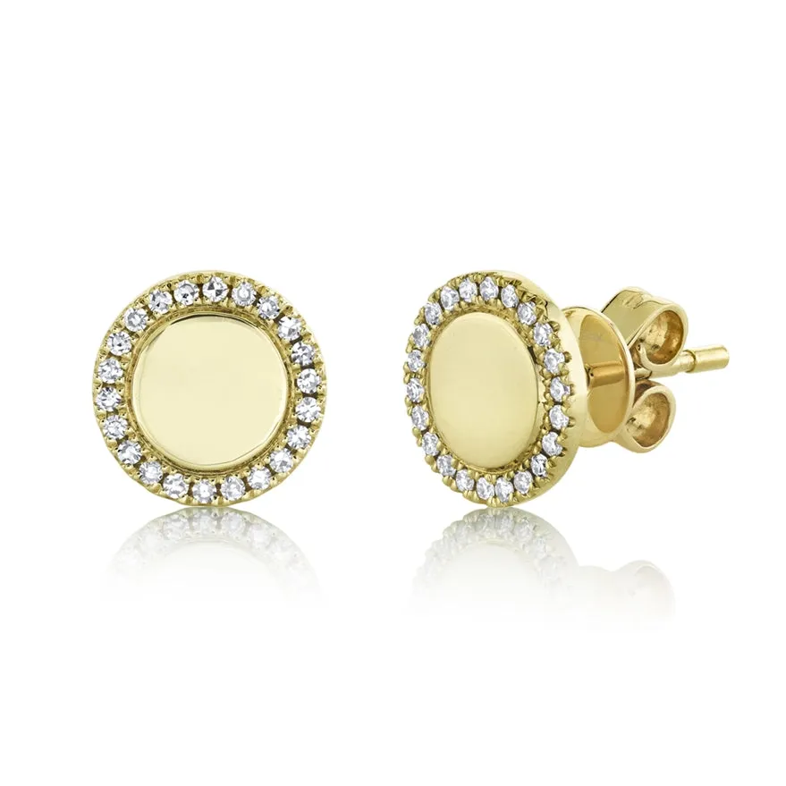 14K Rose Gold Diamond High Polish Disc Stud Earring