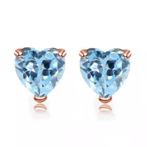 14k Rose Gold Plated 4 Carat Heart Created Aquamarine Sapphire Stud Earrings