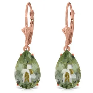 14K Solid Rose Gold Leverback Earrings Natural Green Amethyst Certified
