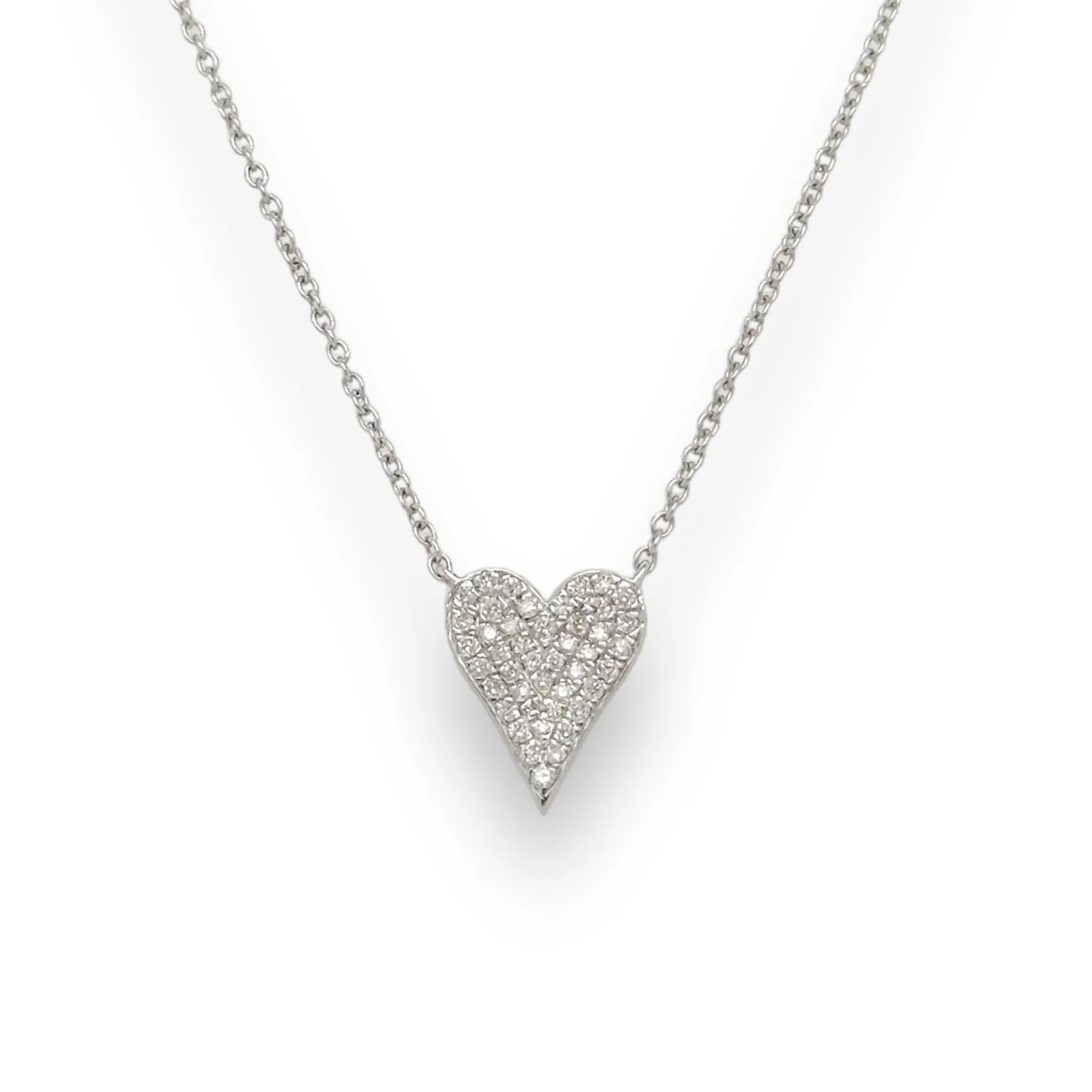 14K W Gold 0.15ctw Pave Diamond Heart Pendant