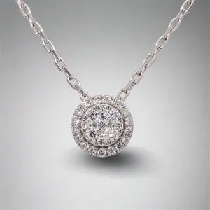14K W Gold 0.30ctw H/I1 Round Cluster Diamond Pendant