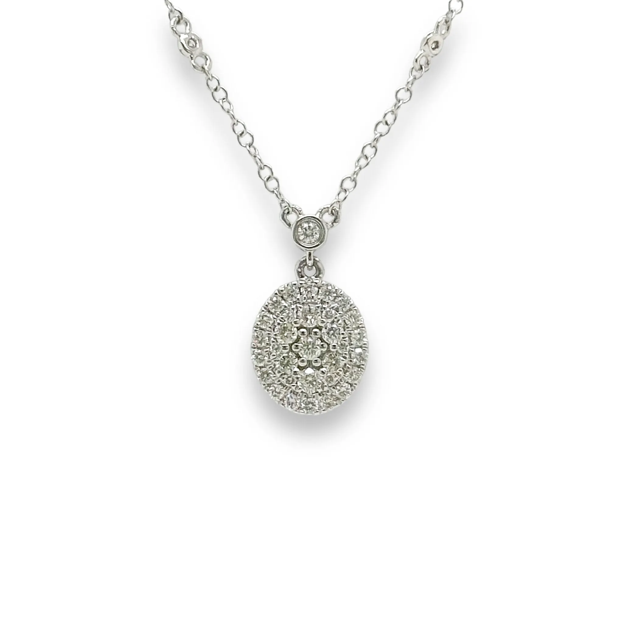 14K W Gold 0.55ctw I/SI1 Oval Diamond Cluster Pendant