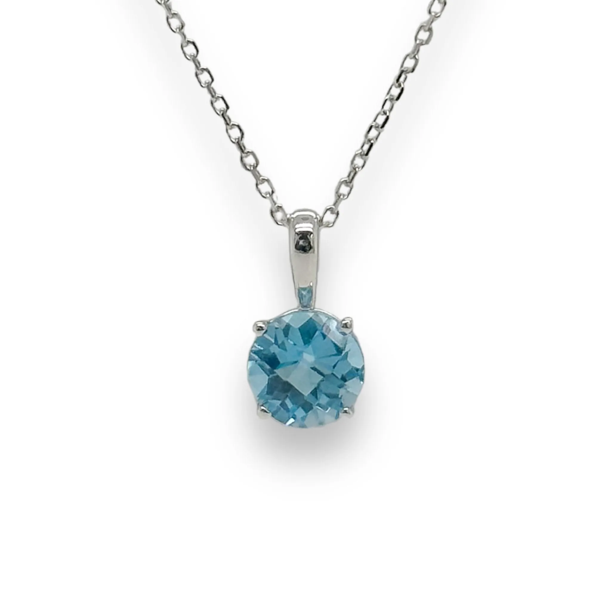 14K W Gold 1ct 6mm Round Blue Topaz Pendant