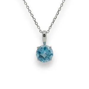 14K W Gold 1ct 6mm Round Blue Topaz Pendant