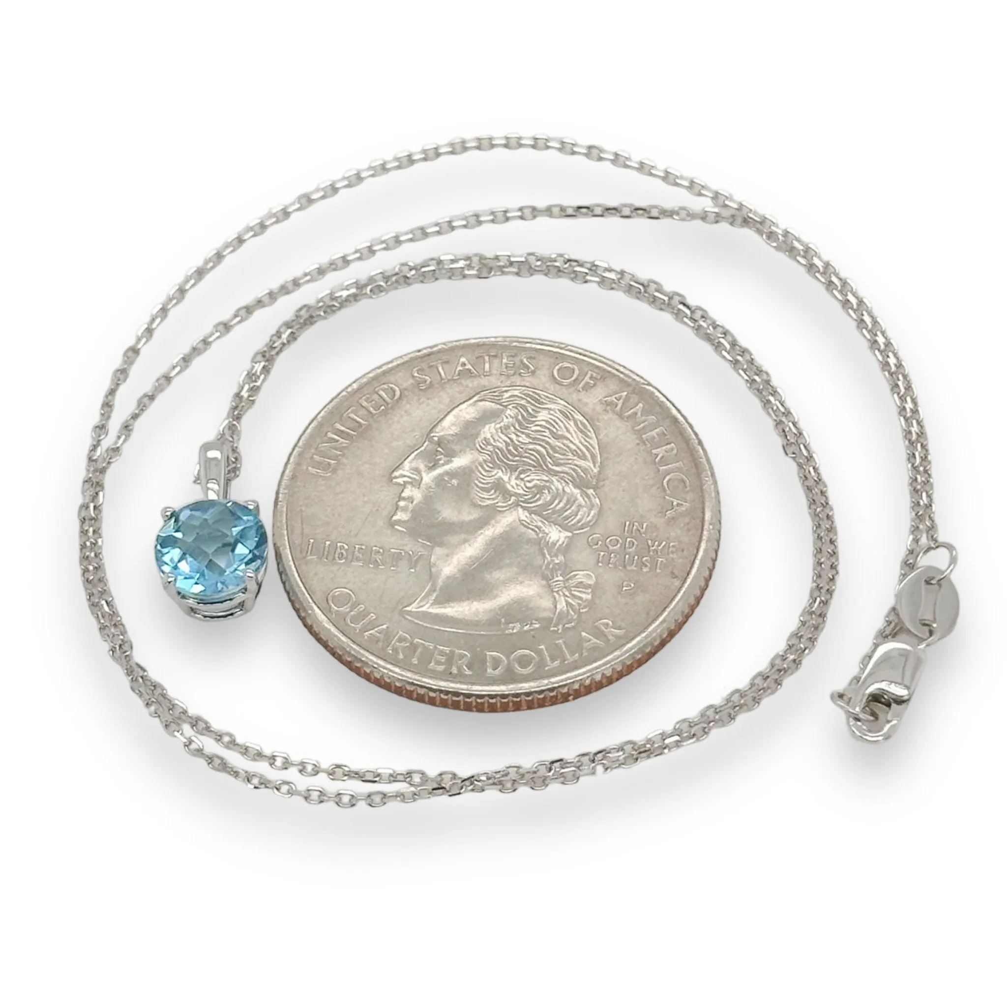 14K W Gold 1ct 6mm Round Blue Topaz Pendant