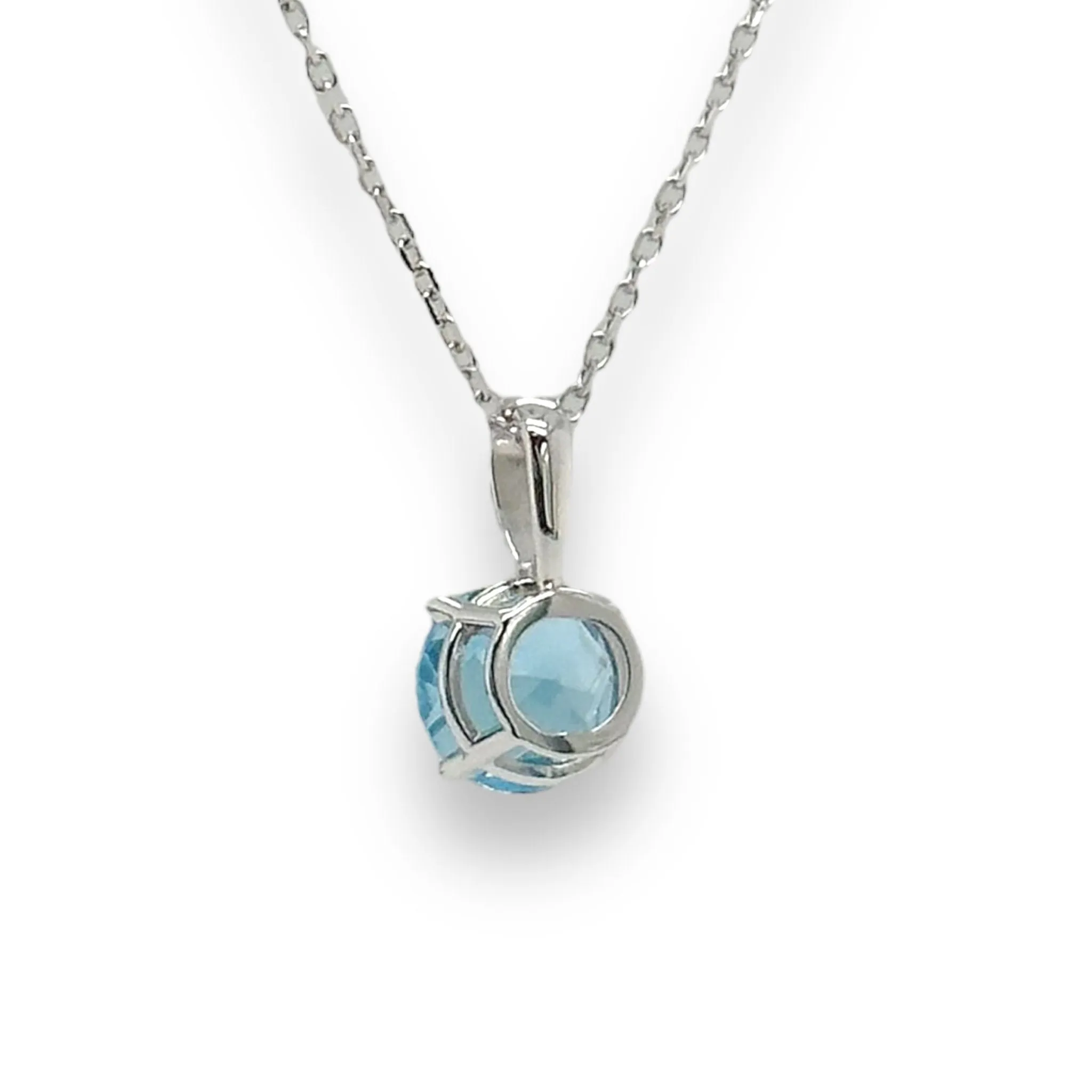14K W Gold 1ct 6mm Round Blue Topaz Pendant