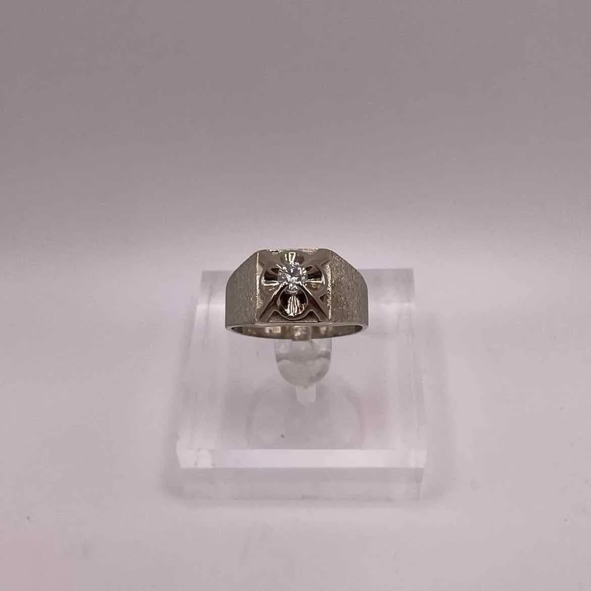 14K WHITE GOLD 0.22ct BR Diamond S1-H Ring Mens Size